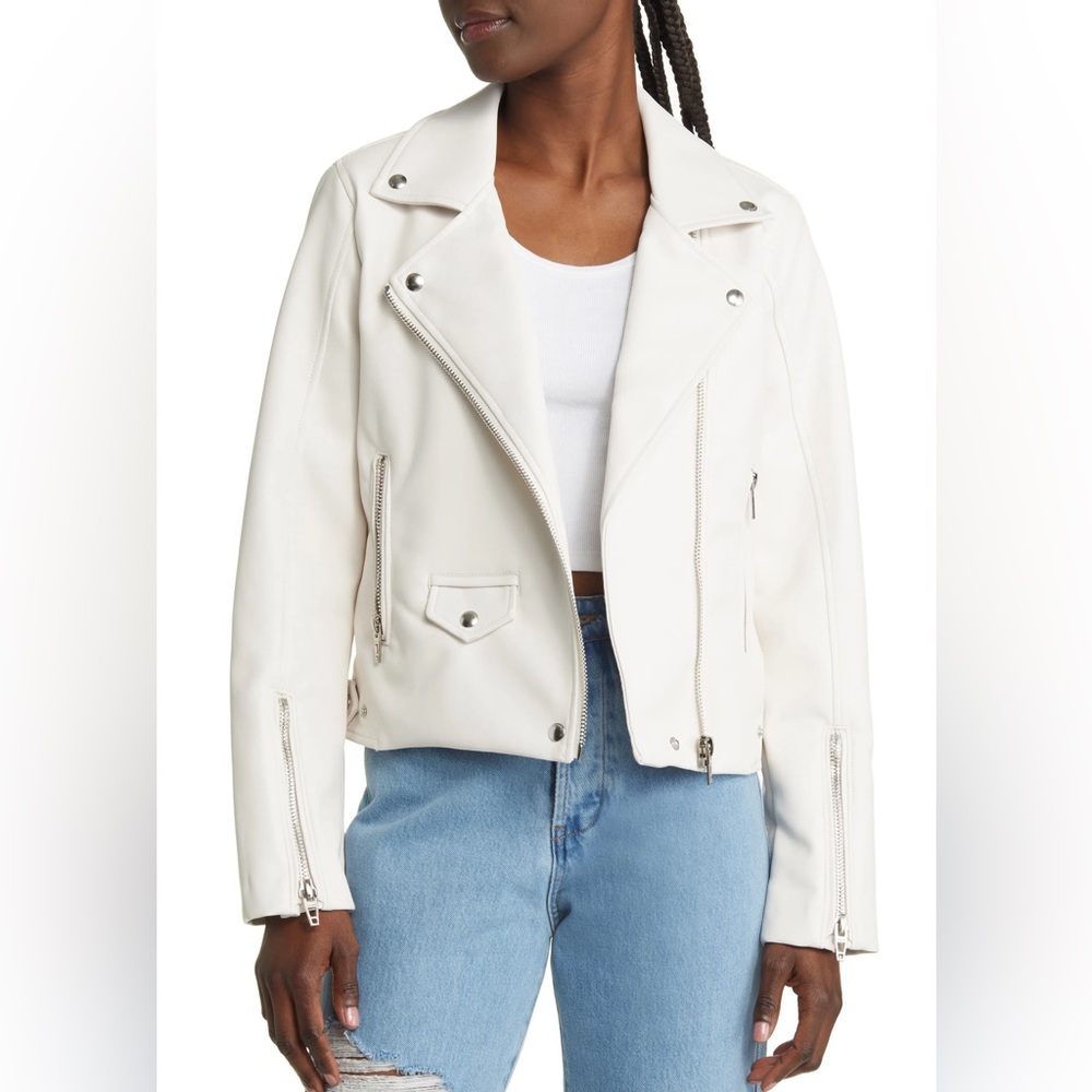 NWOT Blank NYC White Faux Leather Moto Jacket